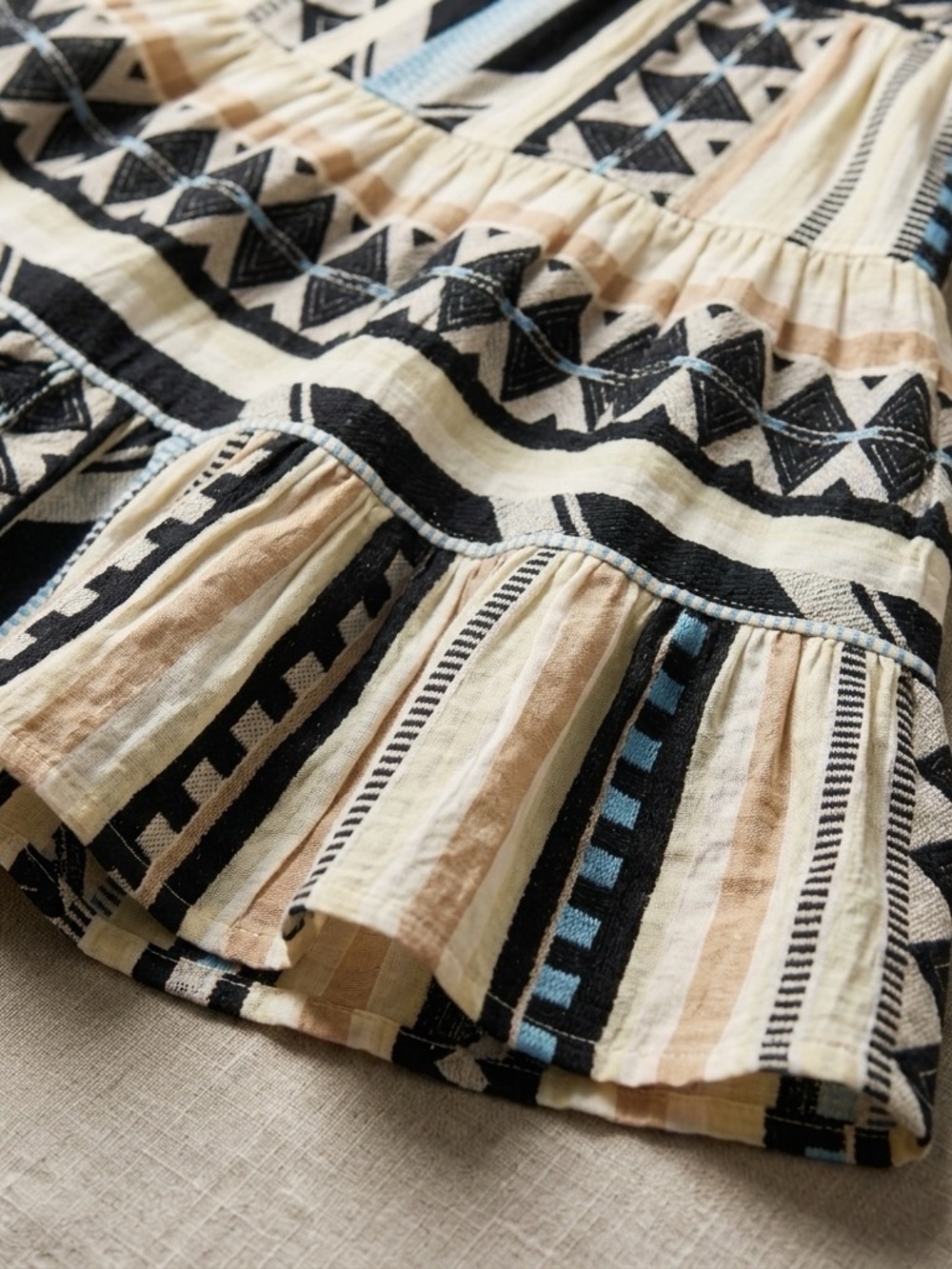 Elan Beige & Black Striped Geometric Midi Dress with Light Blue Accents - Picture 5 of 8
